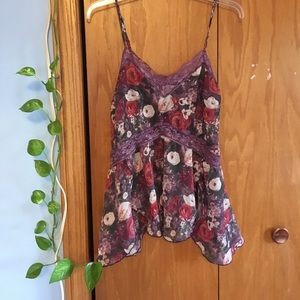 Free People Semi Sheer Floral and Lace Top